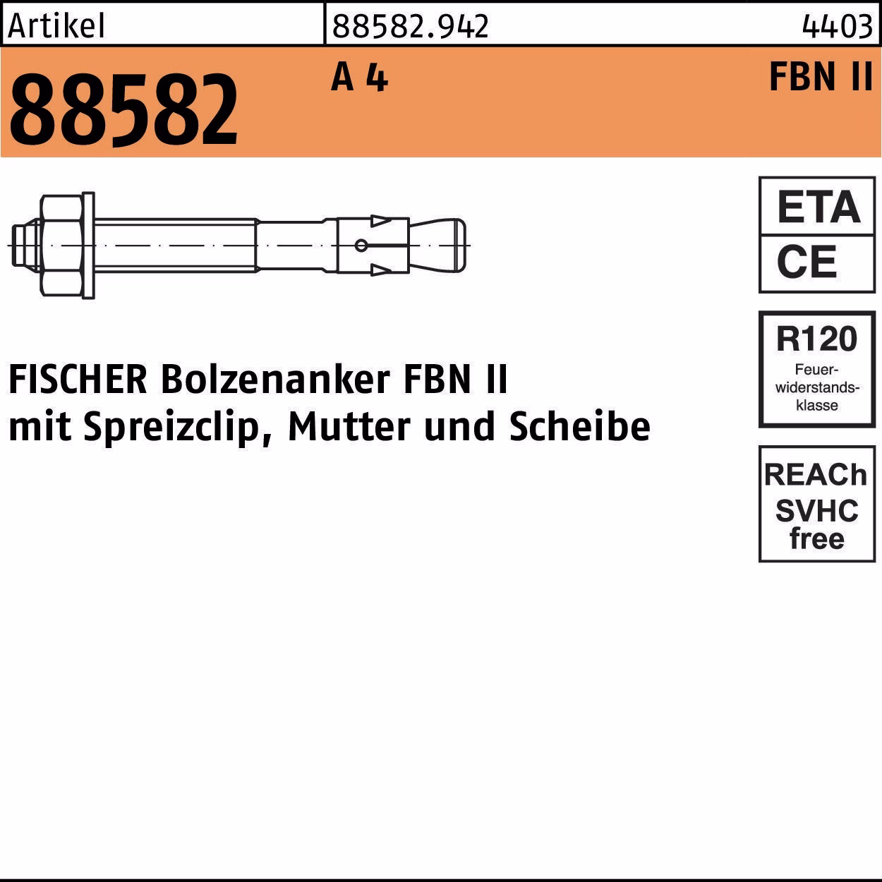 Bolzenanker R 88582 FBN II 12/10 A 4 20 Stück