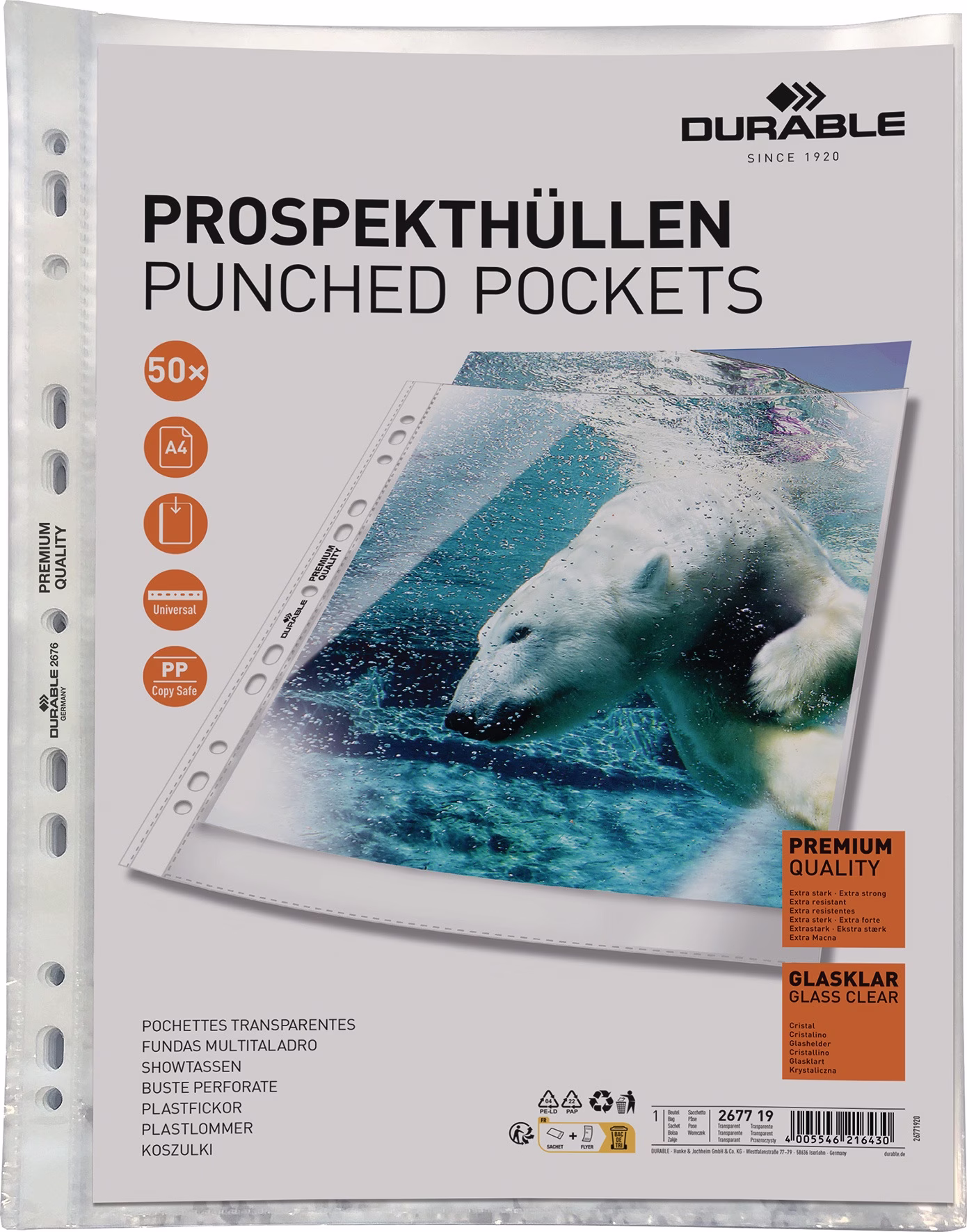 Prospekthülle PREMIUM B235xH15mm glasklar f.Format A4