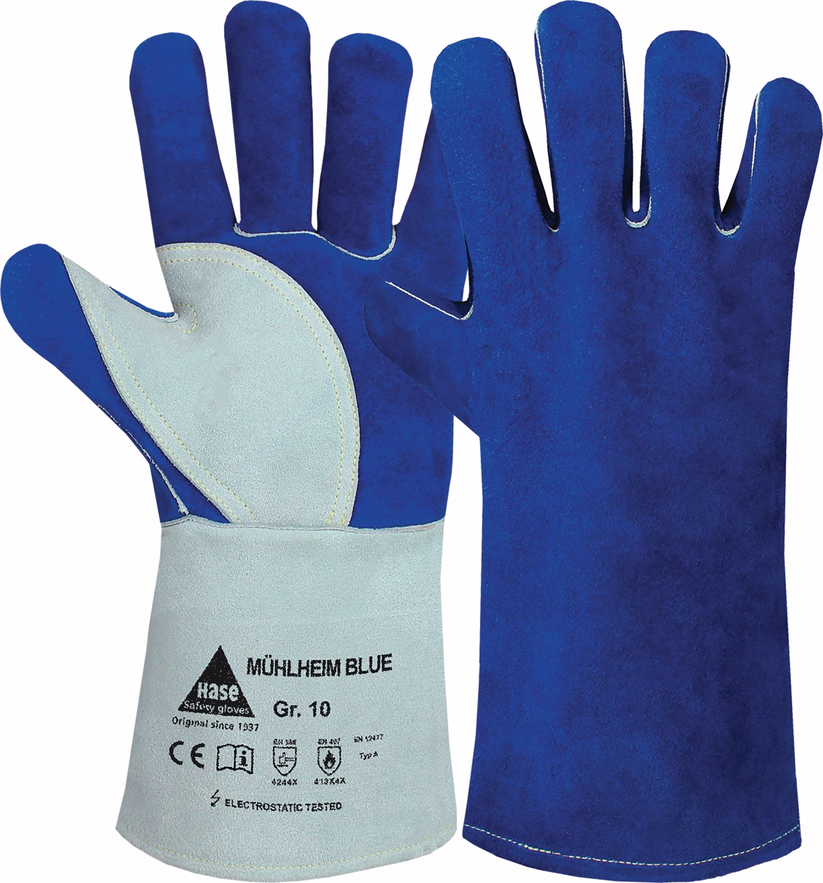 Schweißerhandschuhe Mühlheim Blue EN 388, EN 12477 PSA-Kategorie II HASE