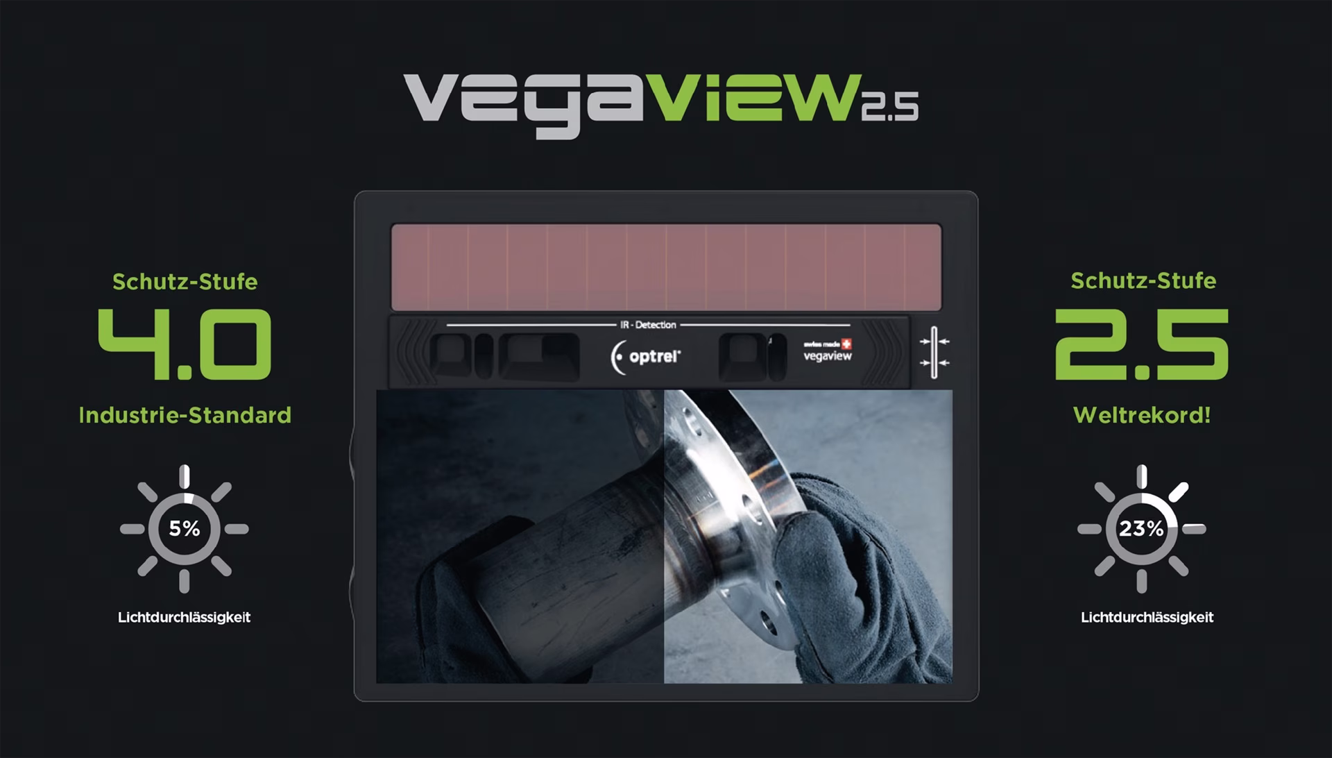 Schweißerschutzhelm Vegaview2.5 schwarz 90x110mm DIN 8-12 Krt