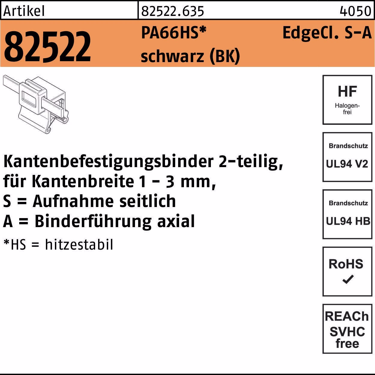 Befestigungsbinder R 82522 PA66HS sw 500St