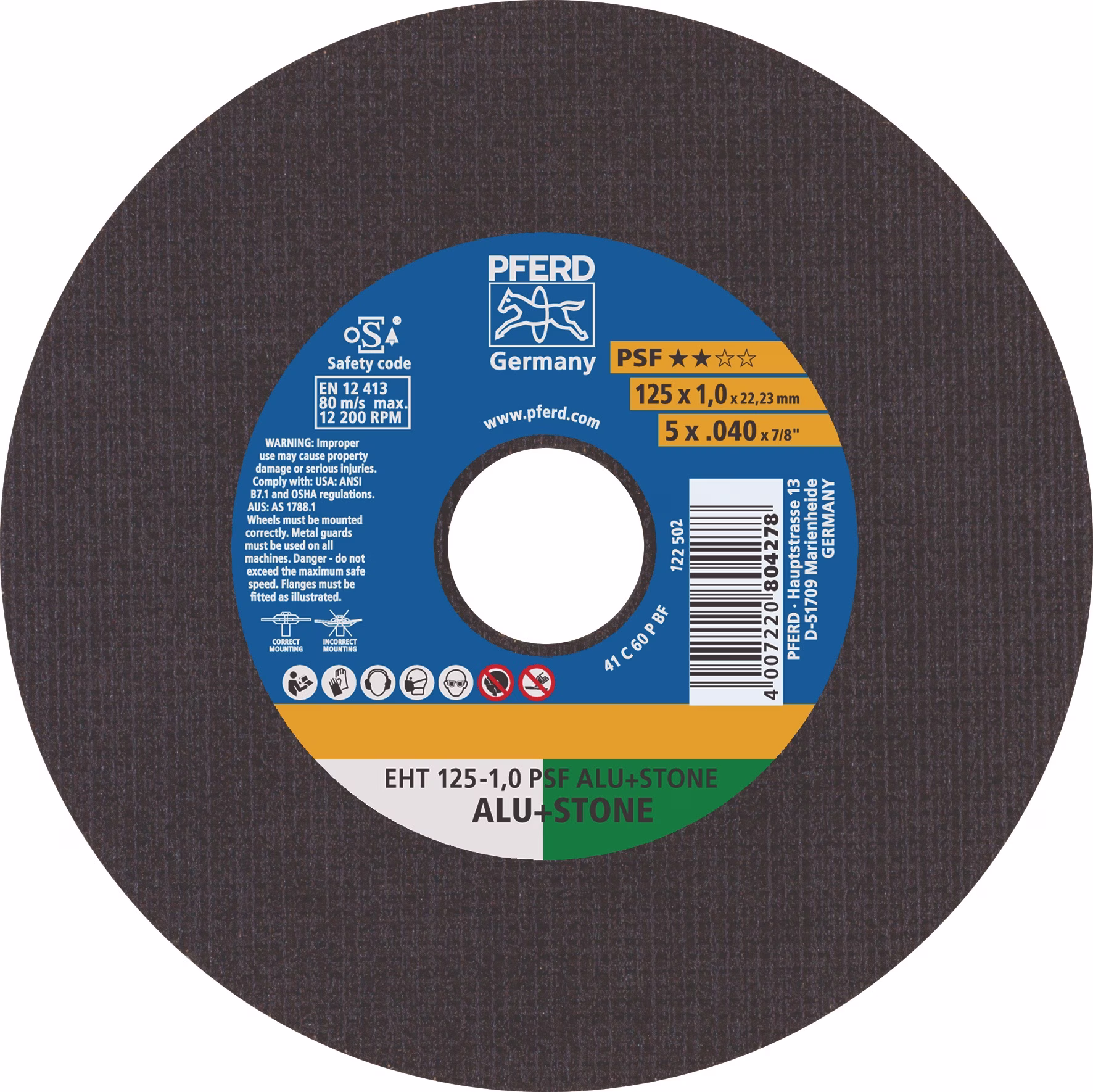 Trennscheibe EHT PSF ALU+STONE D125x1mm ger.Bohr.125mm PFERD
