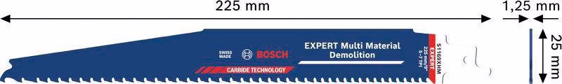 Säbelsägeblatt Wood Metal Demolition S 1167 XHM L.225mm B.25mm 5mm 3 St./Karte