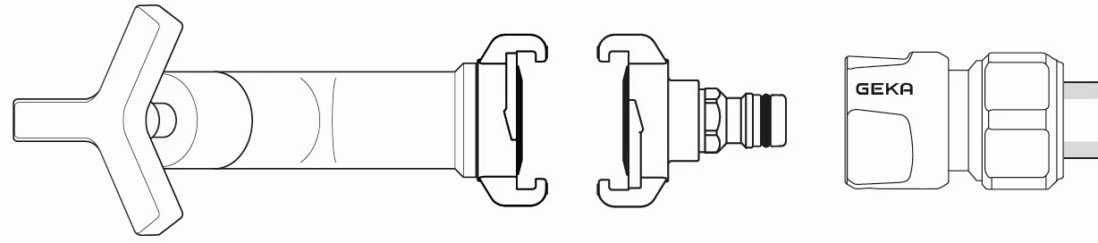 Übergangsstück GEKA plus MS verchr.Klaue u.Stecker