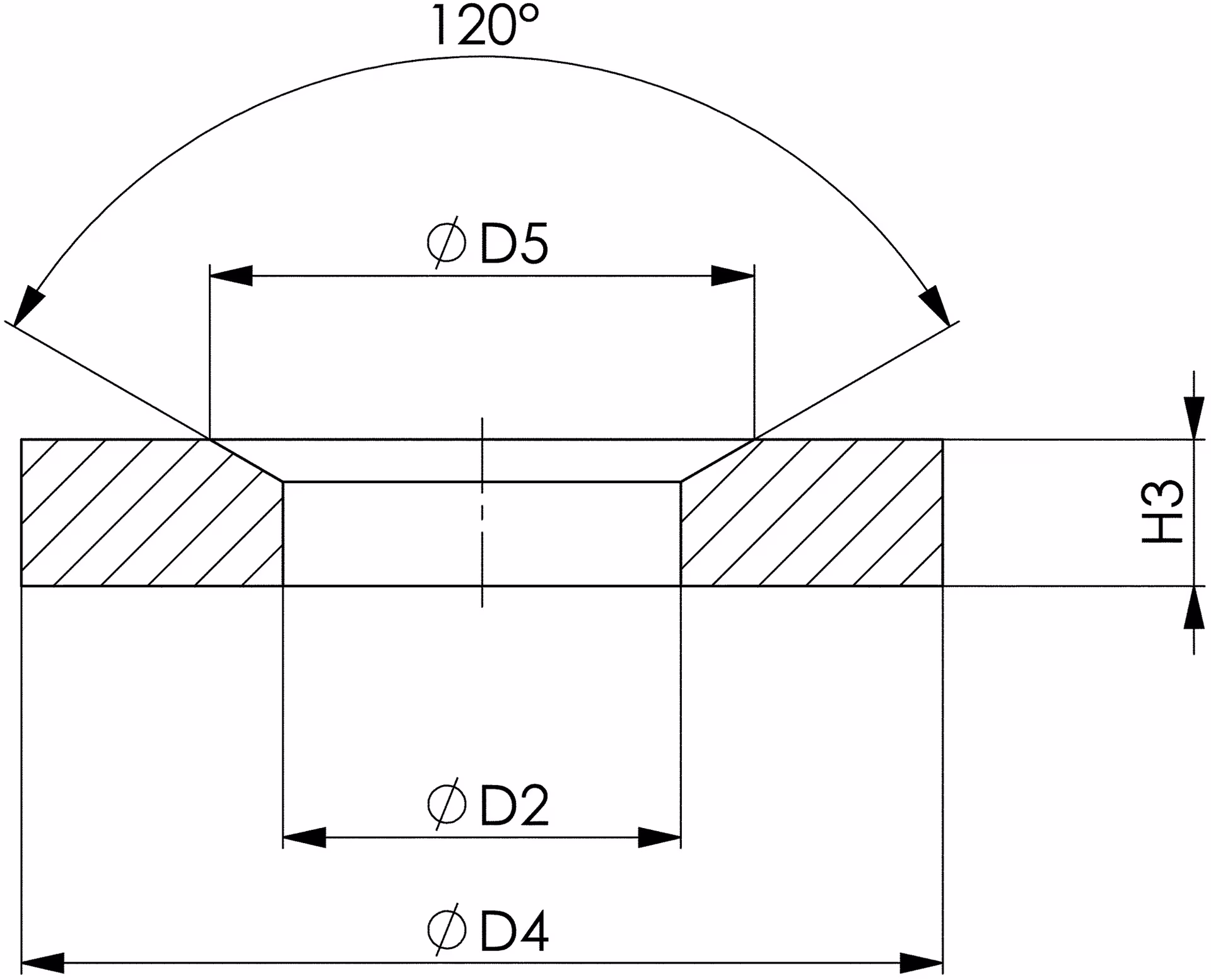 Kegelpfanne DIN 6319G f.Schrauben M8 Bohrungs-D.9,6mm Kegelwinkel 120Grad