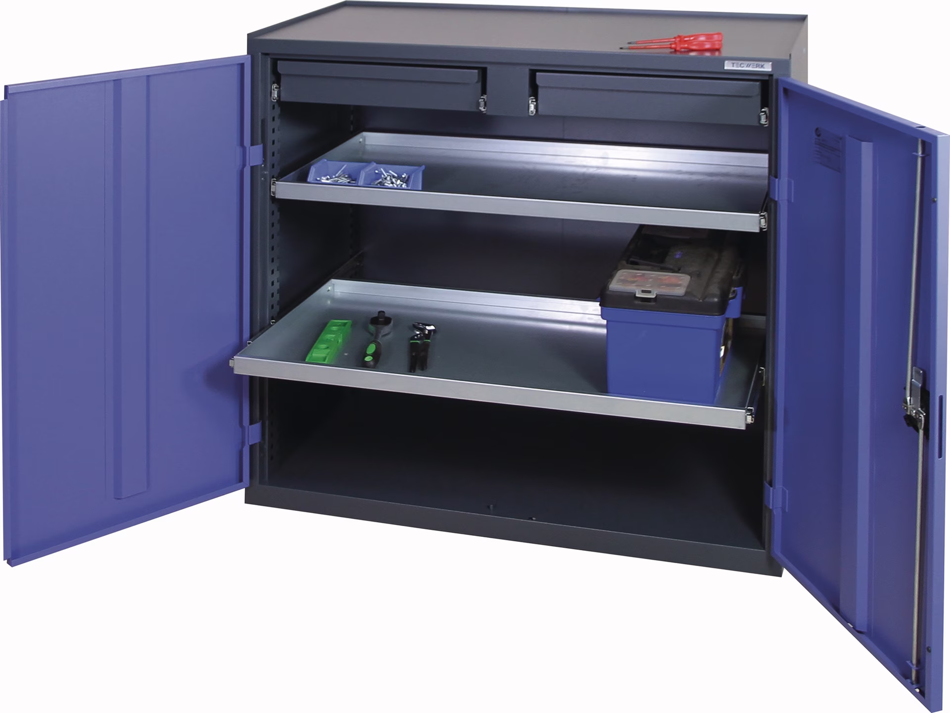 Werkzeug-/Beistellschrank H1000xB1000xT500mm 2Schubl.,2Bd.anthrazit/blau