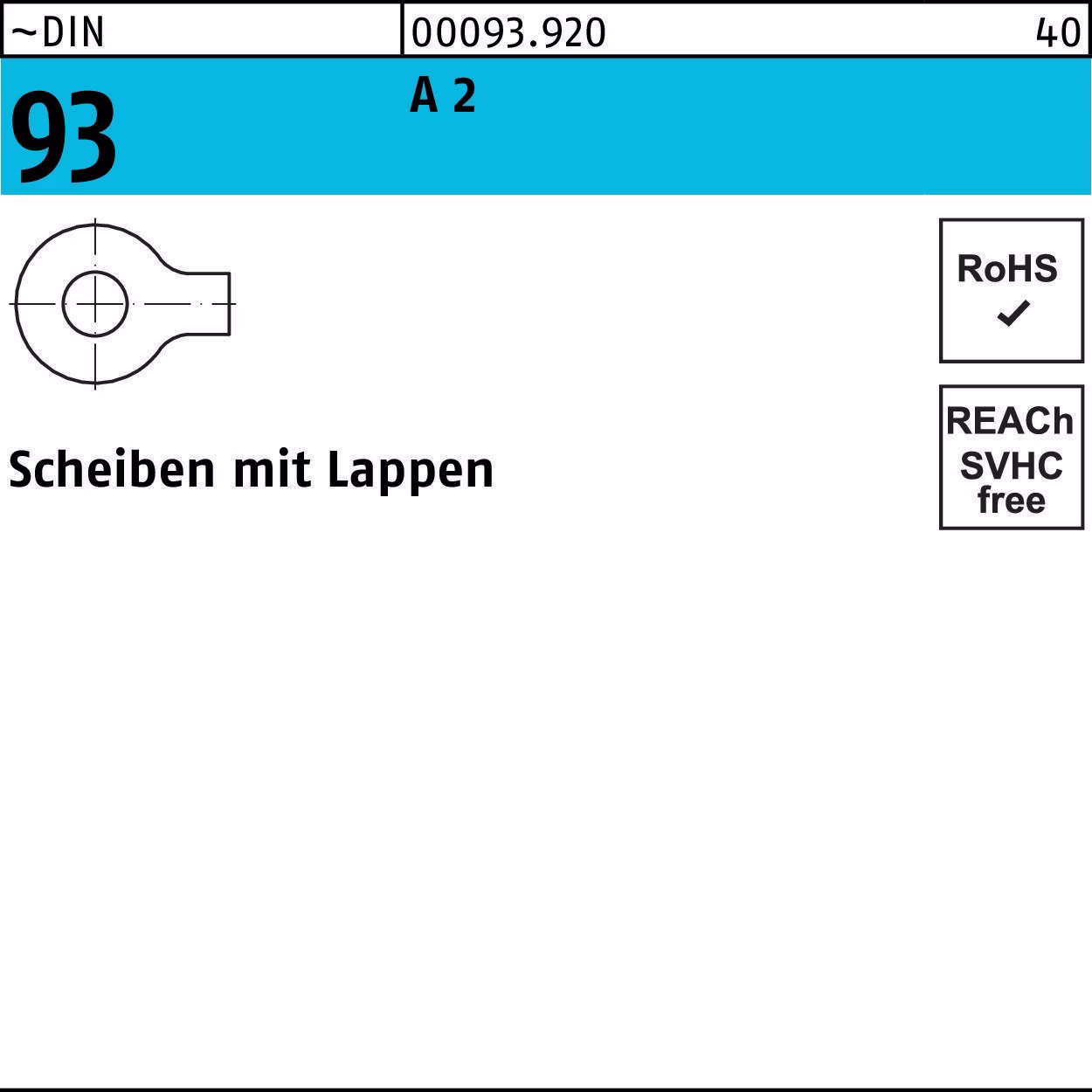 Unterlegscheibe DIN 93 Lappen 5,3 A 2 50 Stück