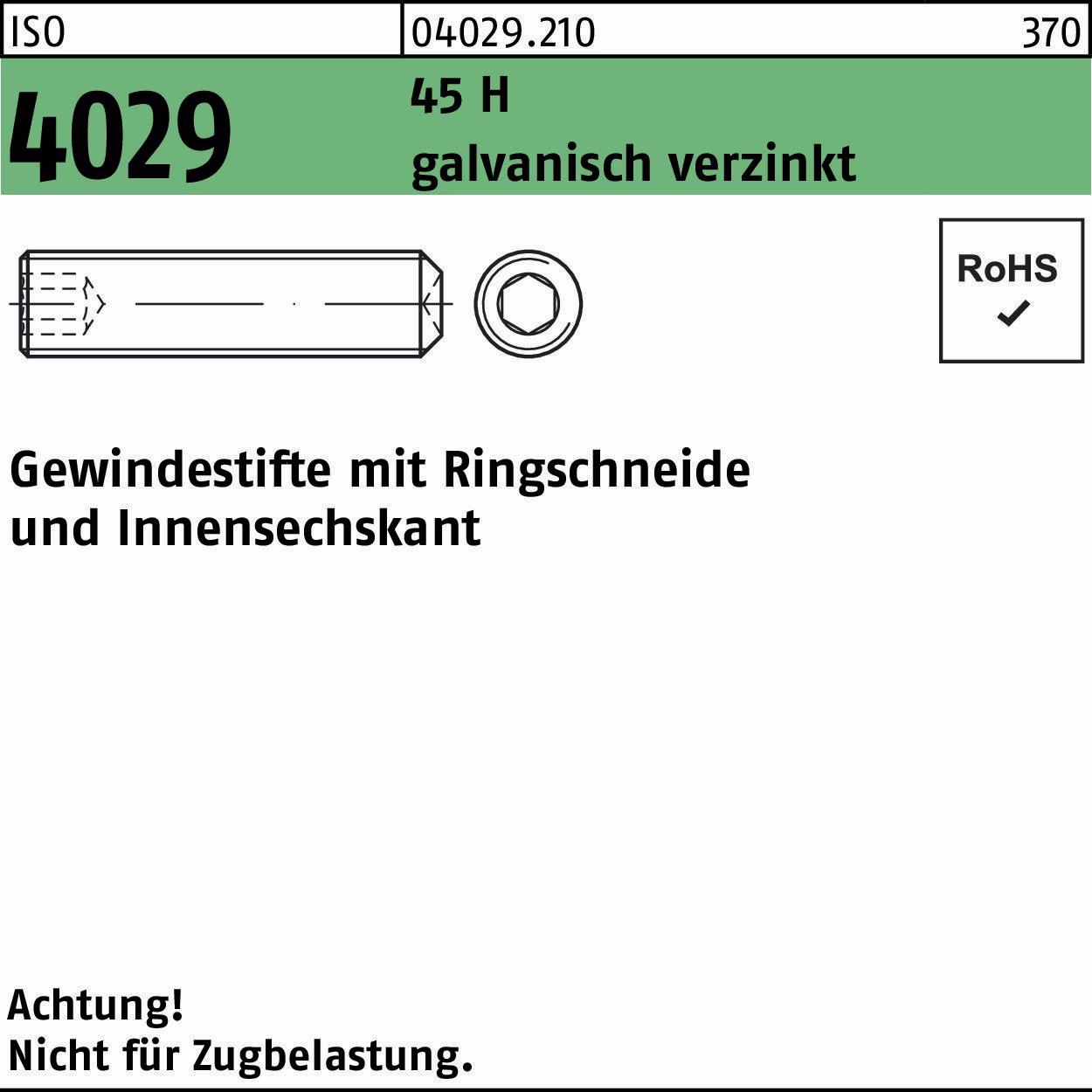 Gewindestift ISO 4029 Ringschneide/Innen-6kt M5x30 45 H galv.verz. 200St.