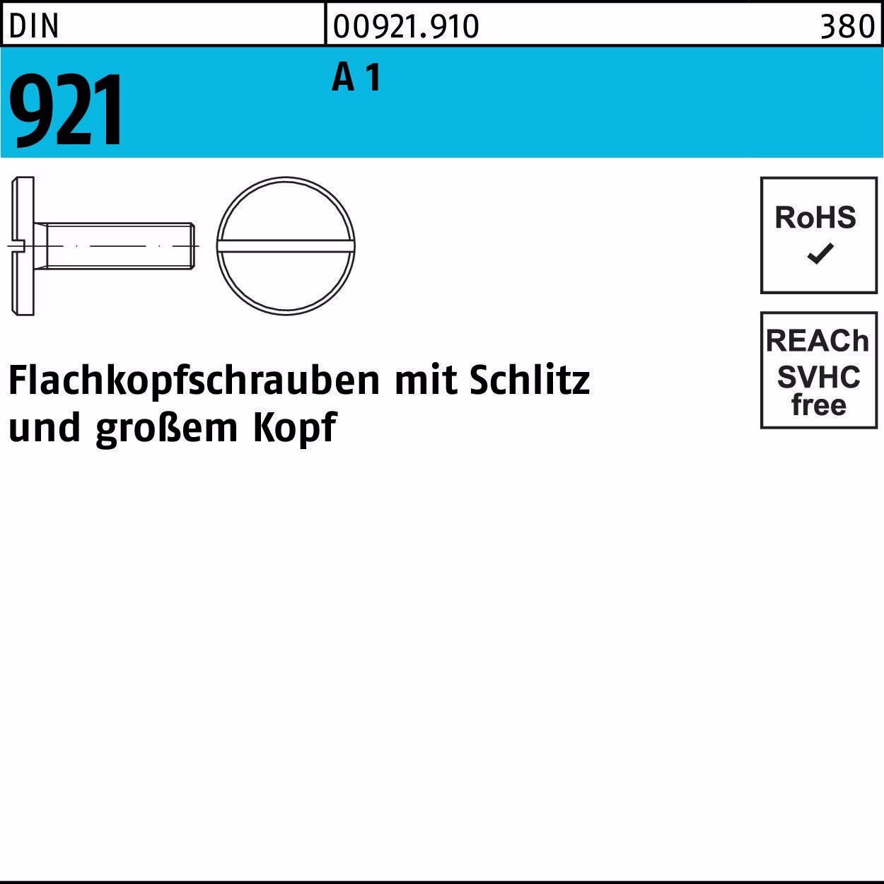 Flachkopfschraube DIN 921 Schlitz M8x 20 A 1 50 Stück