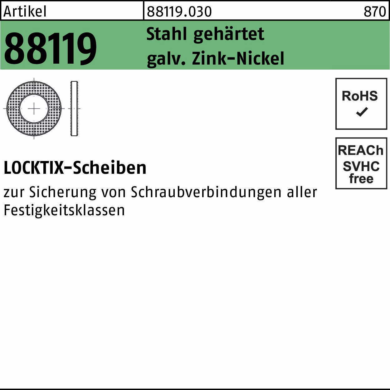 Scheibe R 88119 Stahl gehärtet gal. ZnNi Cr(VI)-frei