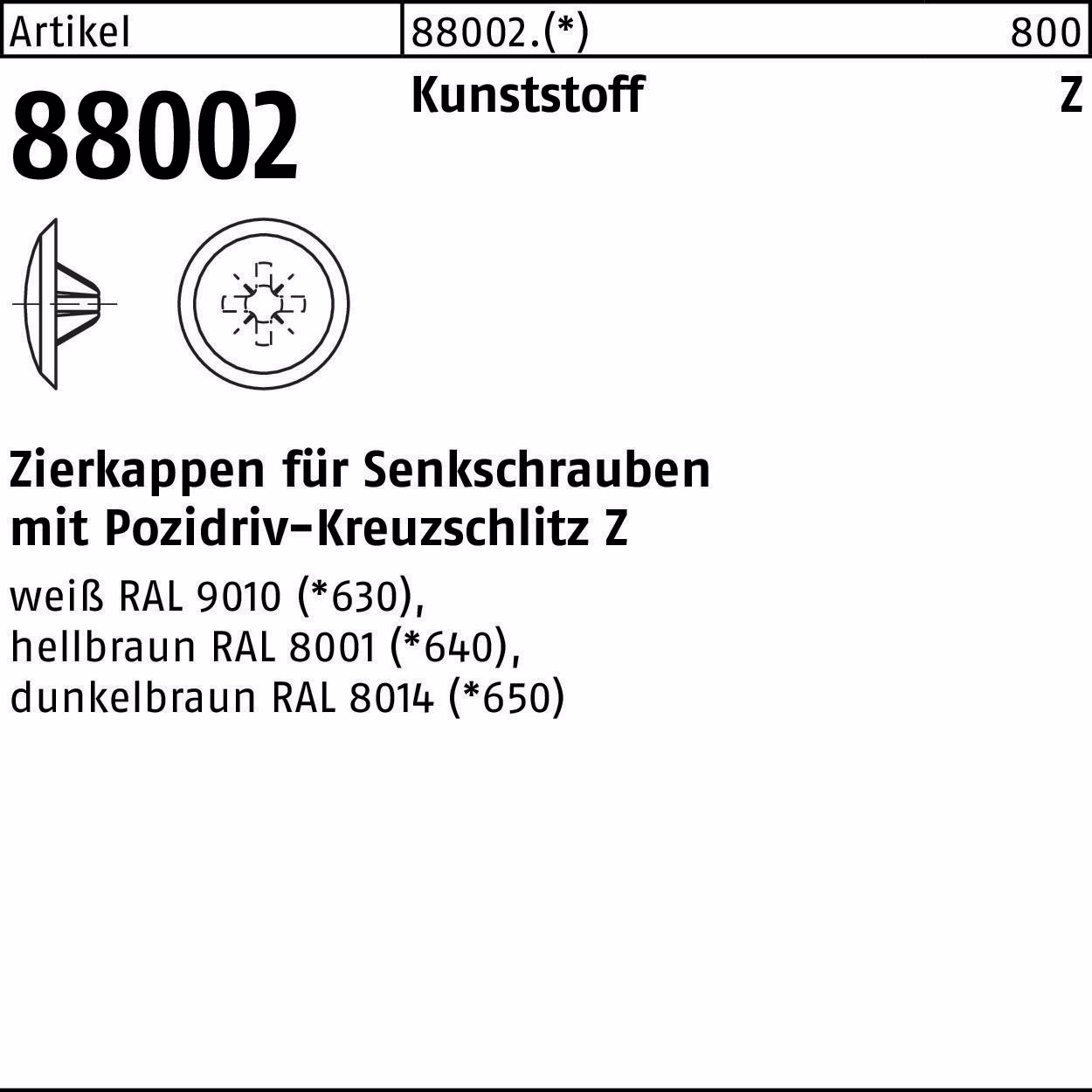 Zierkappe R 88002 f.PZ 1x 8/3 Ku. weiß 1000 Stück