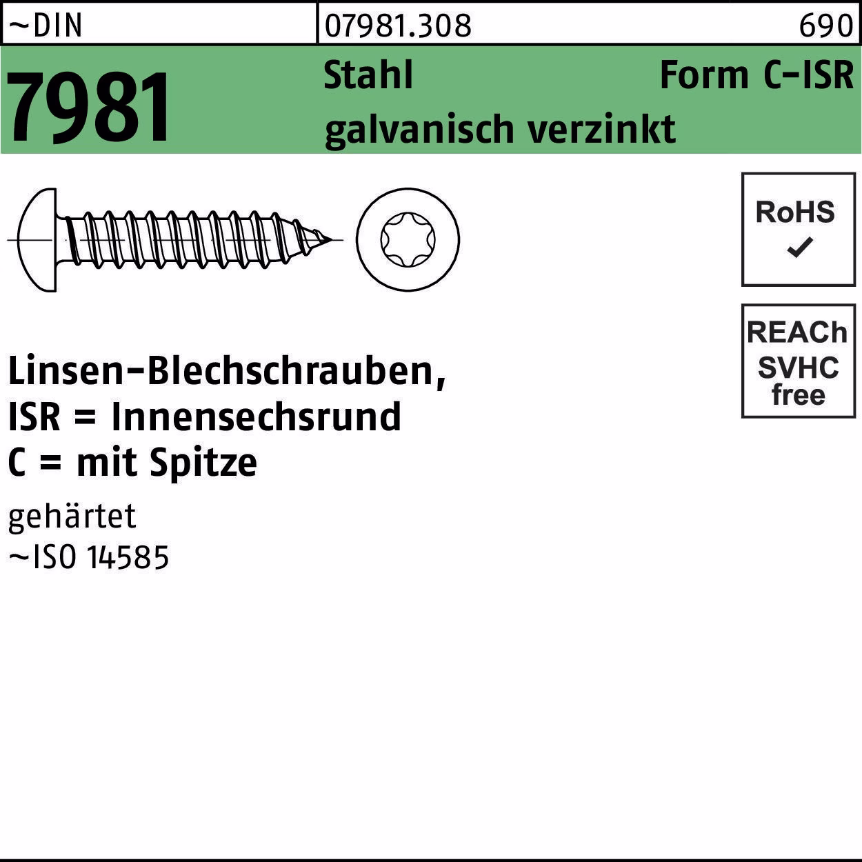 Blechschraube DIN 7981 LIKO ISR Stahl galv.verz. Spitze