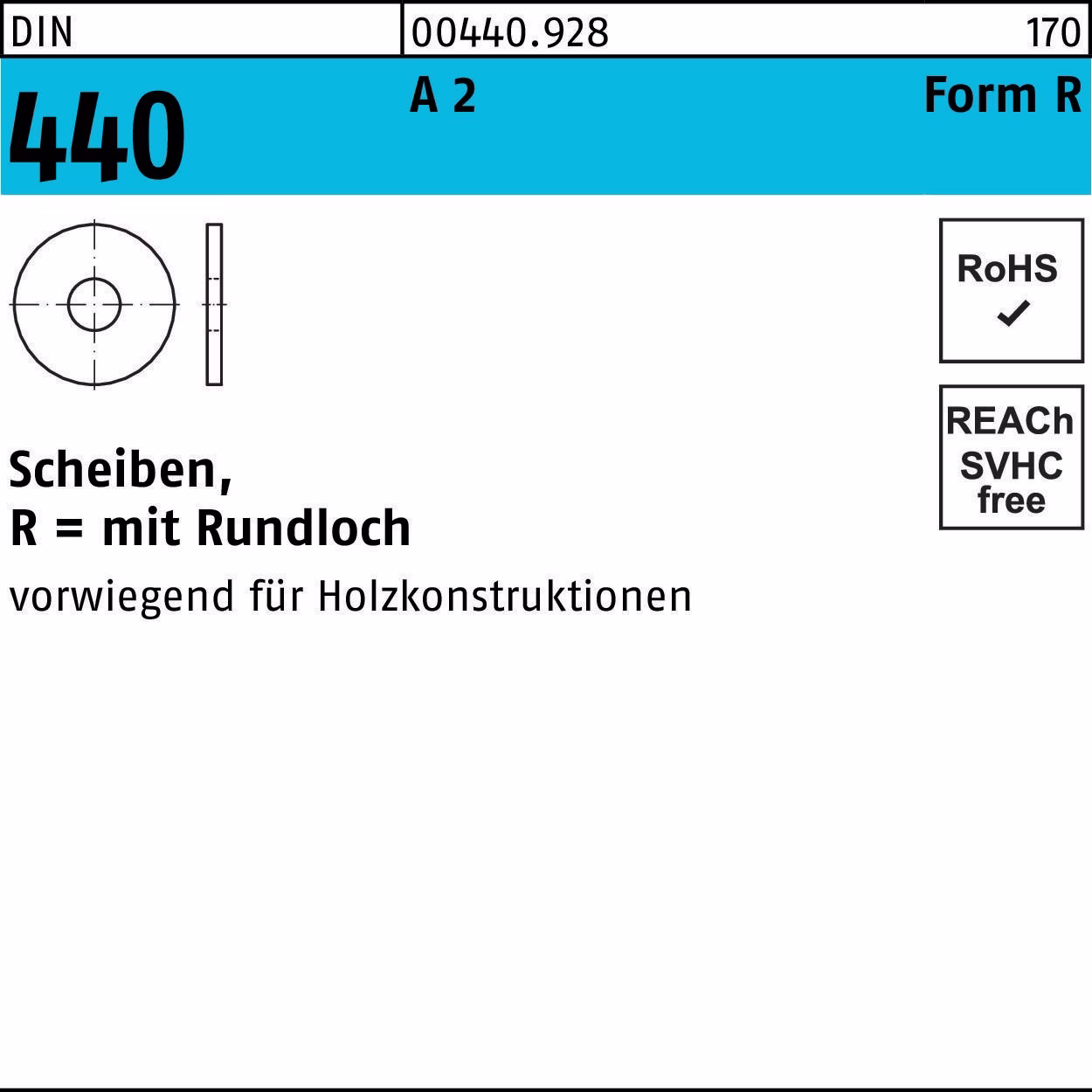 Scheibe DIN 440 R 11x 34x 3 A 2 50 Stück