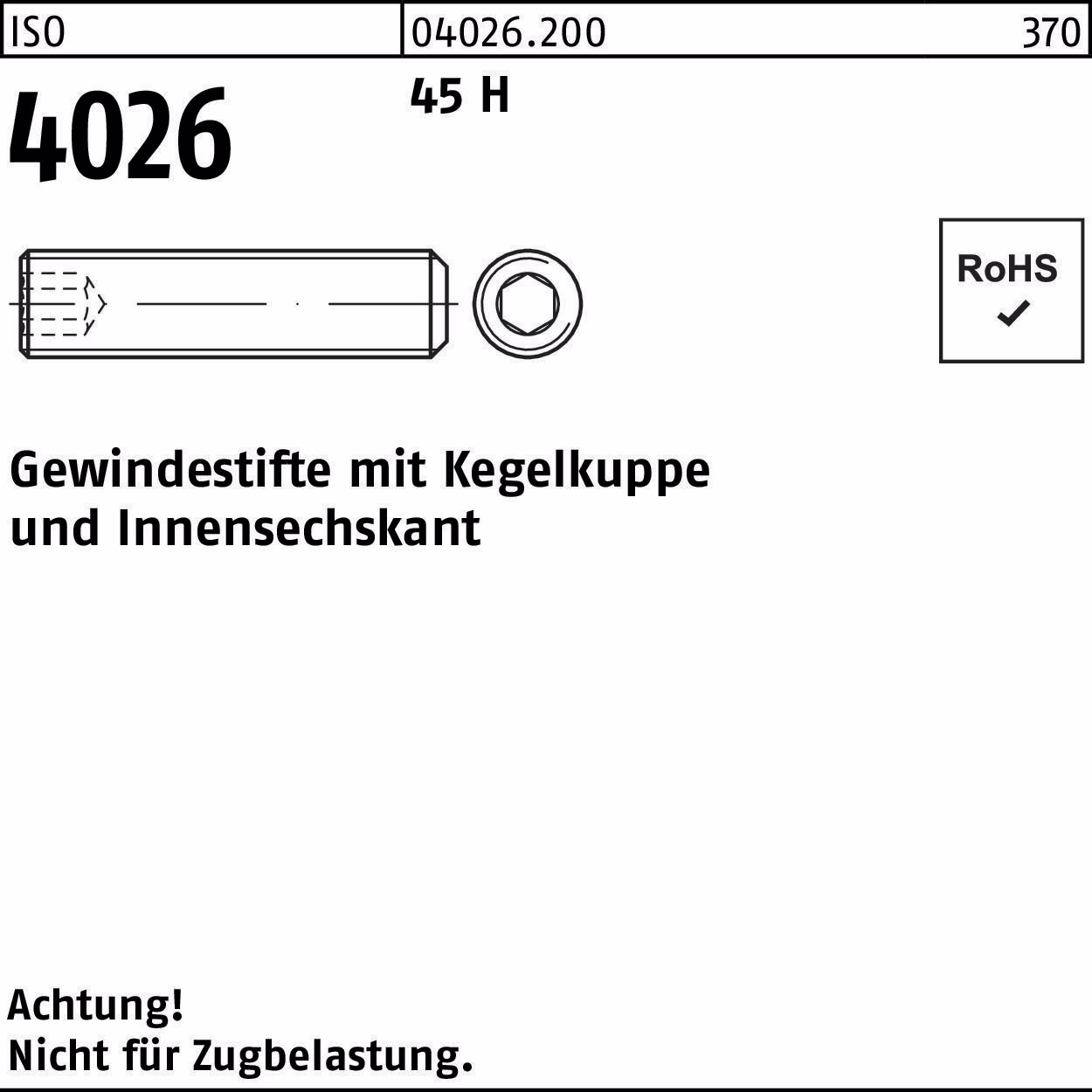 Gewindestift ISO 4026 Kegelkuppe/Innen-6kt