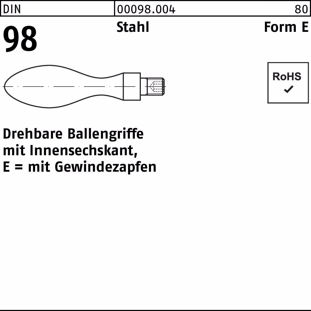 Ballengriff DIN 98 Gewindezapfen E Stahl 10