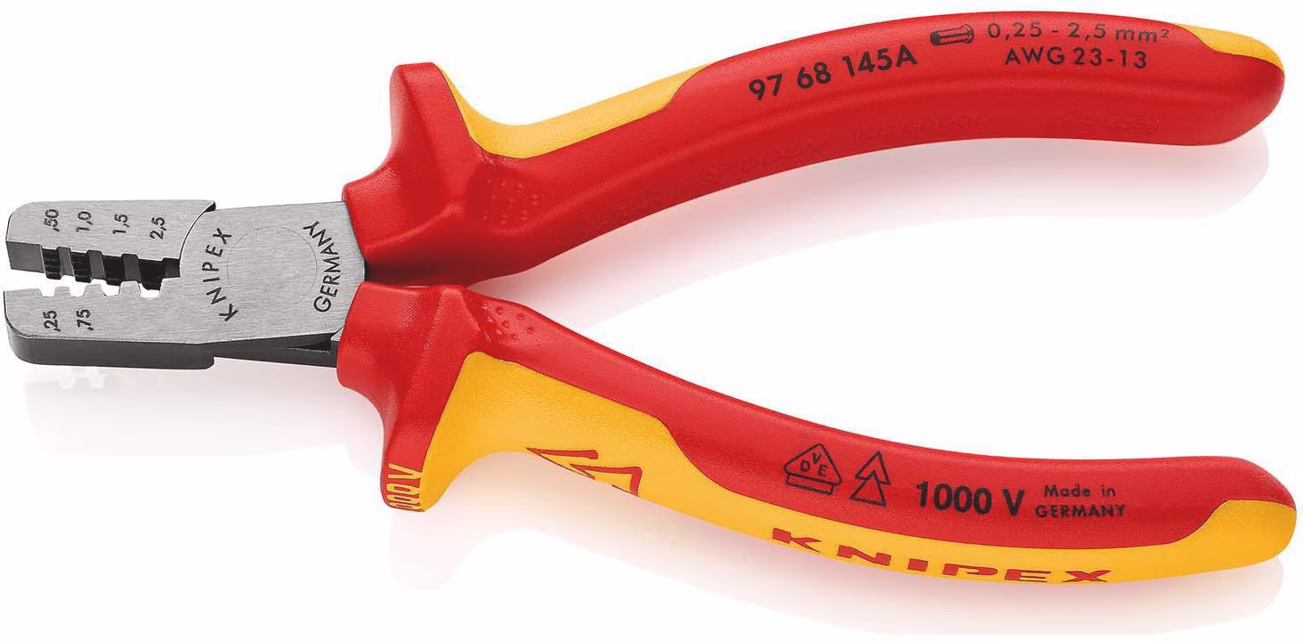 Aderendhülsenzange Gesamt-L.145mm 0,25-2,5(AWG 23-13)mm² pol.Mehrkomp-Hüllen VDE