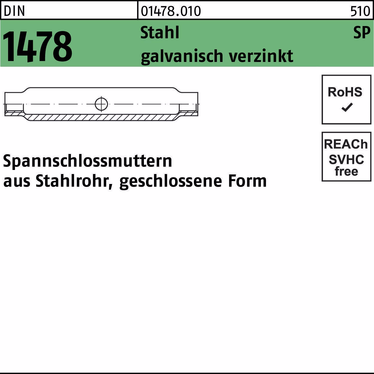 Spannschlossmutter DIN 1478 geschlossen SP Stahl 3.6 galv.verz.