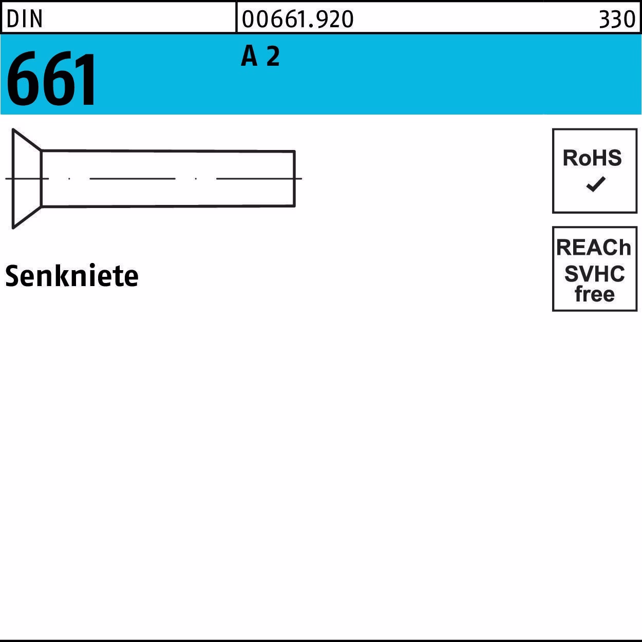 Senkniete DIN 661 8x 20 A 2 50 Stück