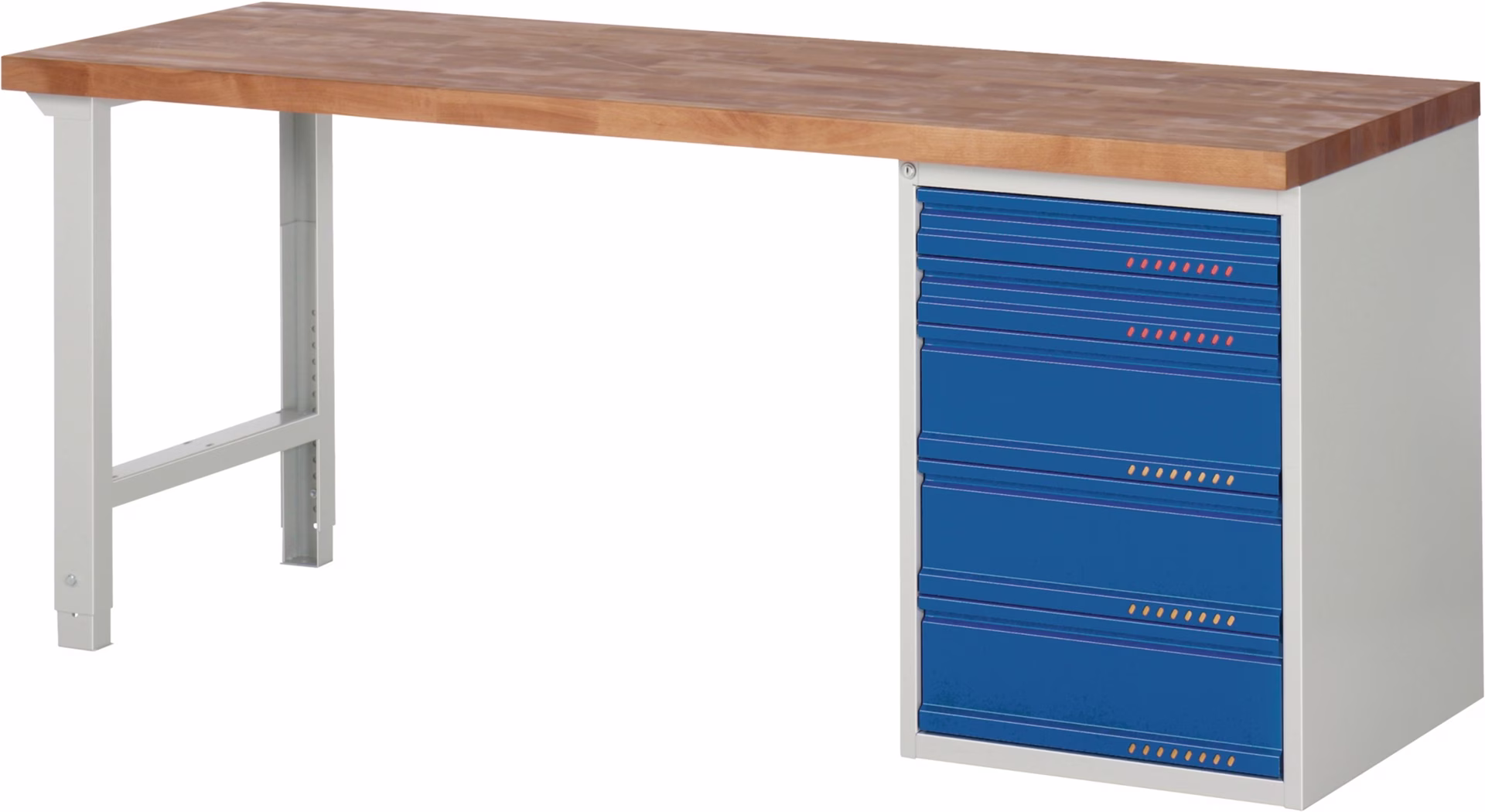Werkbank Ser.BK 650 B2000xT700xH840mm Buche massiv grau/blau 5 Schubl