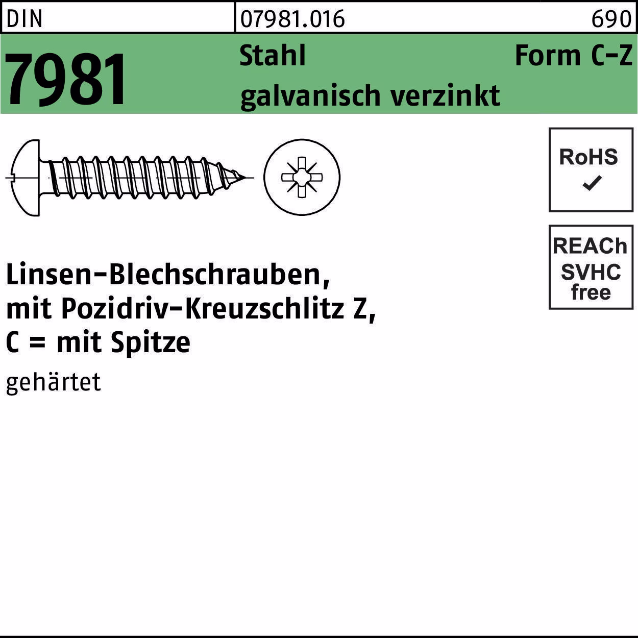 Blechschraube DIN 7981 LIKO PZ -C-Z Stahl galv.verz. Spitze