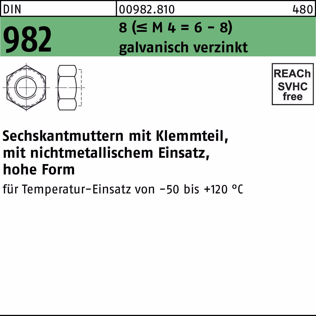 Sechskantmutter DIN 982 Klemmteil 8 (= M4 = 6-8) galv.verz.