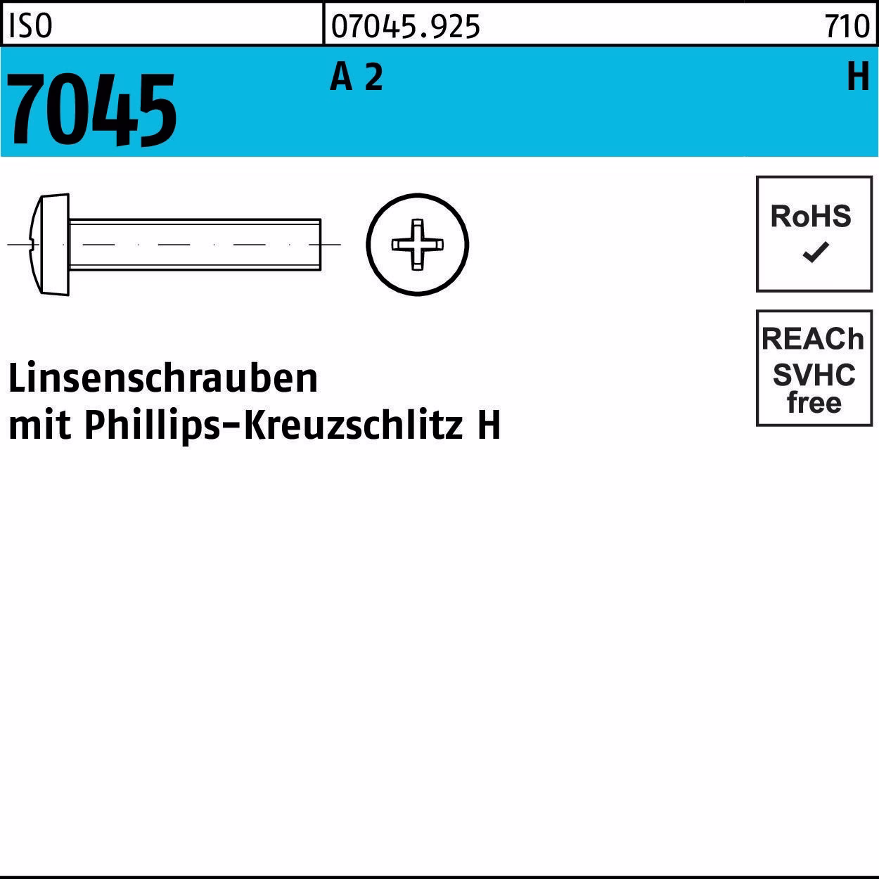 Flachkopfschraube ISO 7045 PH M2x 12-H A 2 200 Stück