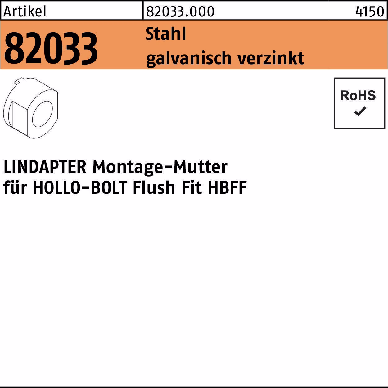 Montagemutter R 82033 Stahl galvanisch verzinkt 1 Stück LINDAPTER