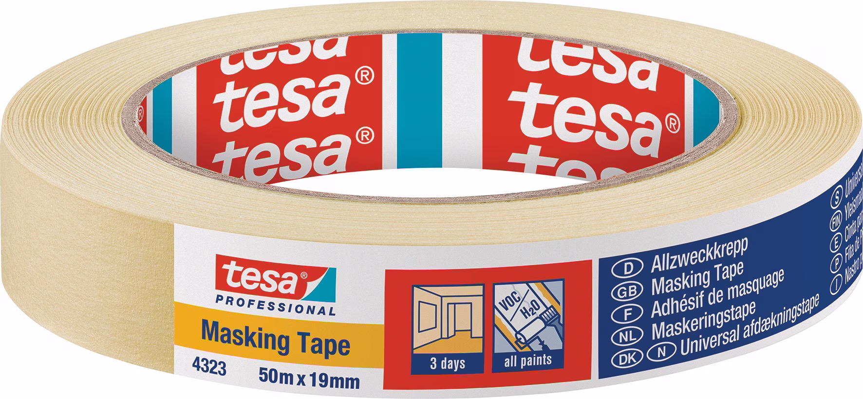 Kreppband 4323 leicht gekreppt hellbeige L.50m B.19mm Rl