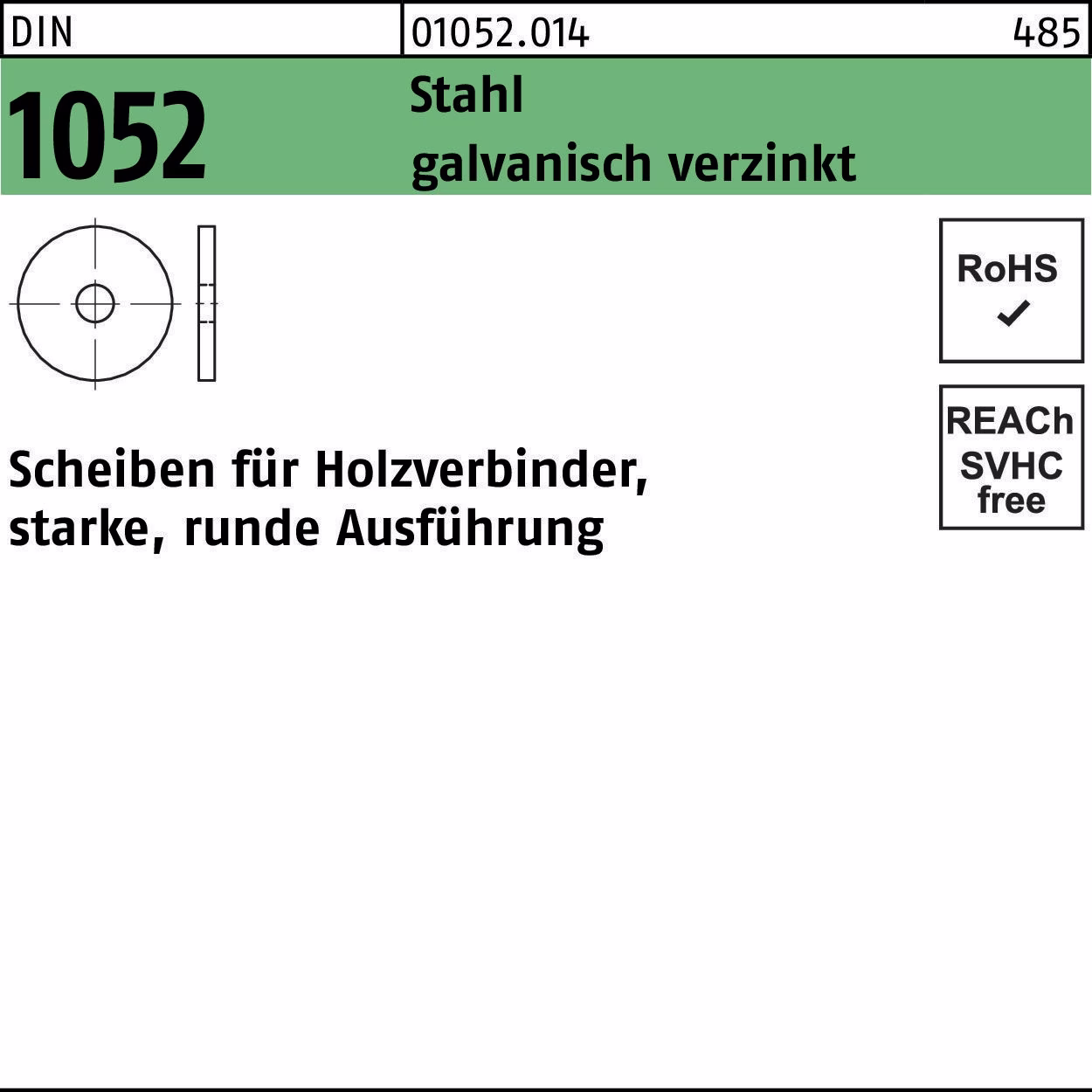 Unterlegscheibe DIN 1052 rund 14x 58x 6 Stahl galv.verz. 50 Stück