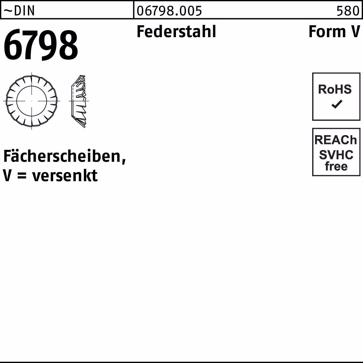 Fächerscheibe DIN 6798 FormV versenkt V 10,5 Federstahl 100 Stück
