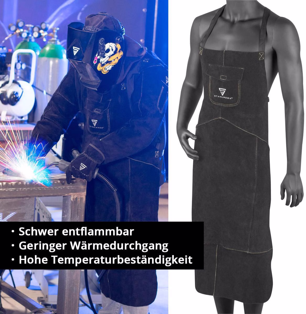 Schweißerschürze Spaltleder Schwarz