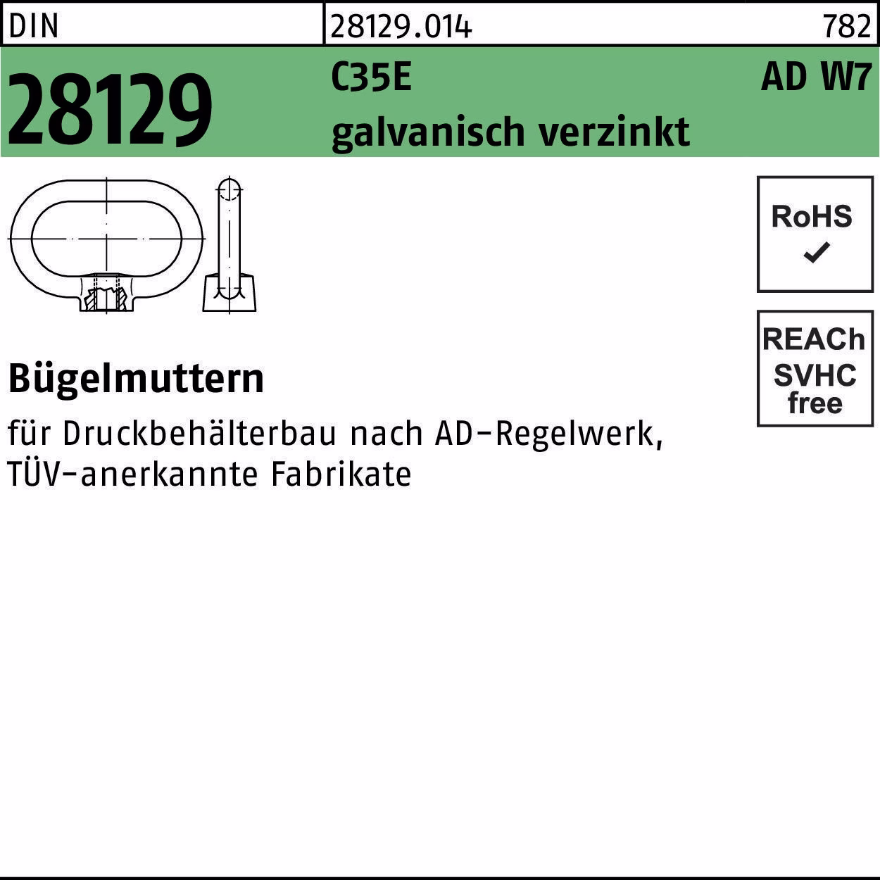 Bügelmutter DIN 28129 C35E ADW7 galv.verz. 1