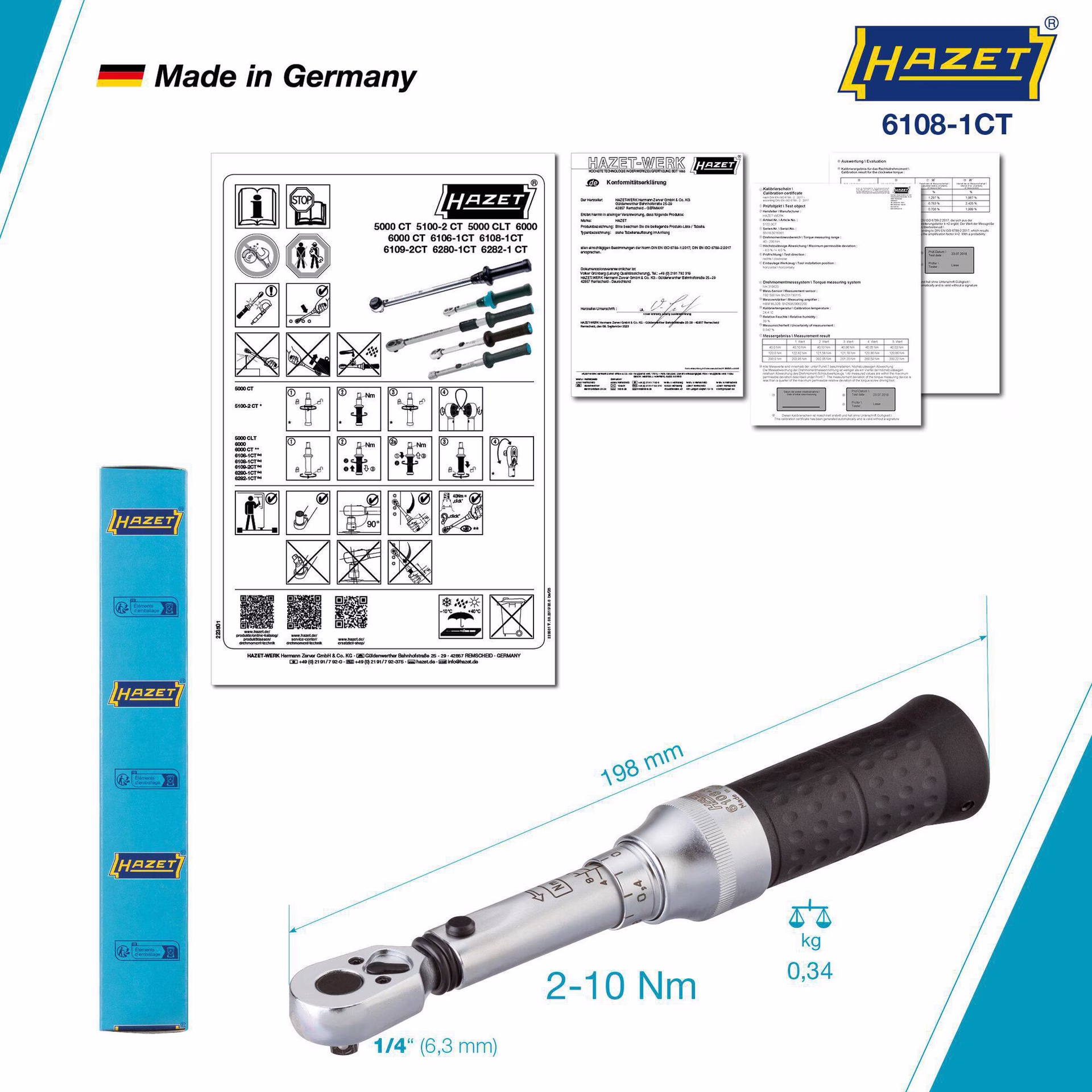 Drehmomentschlüssel 6108-1CT 1/4 Zoll 2-10 Nm