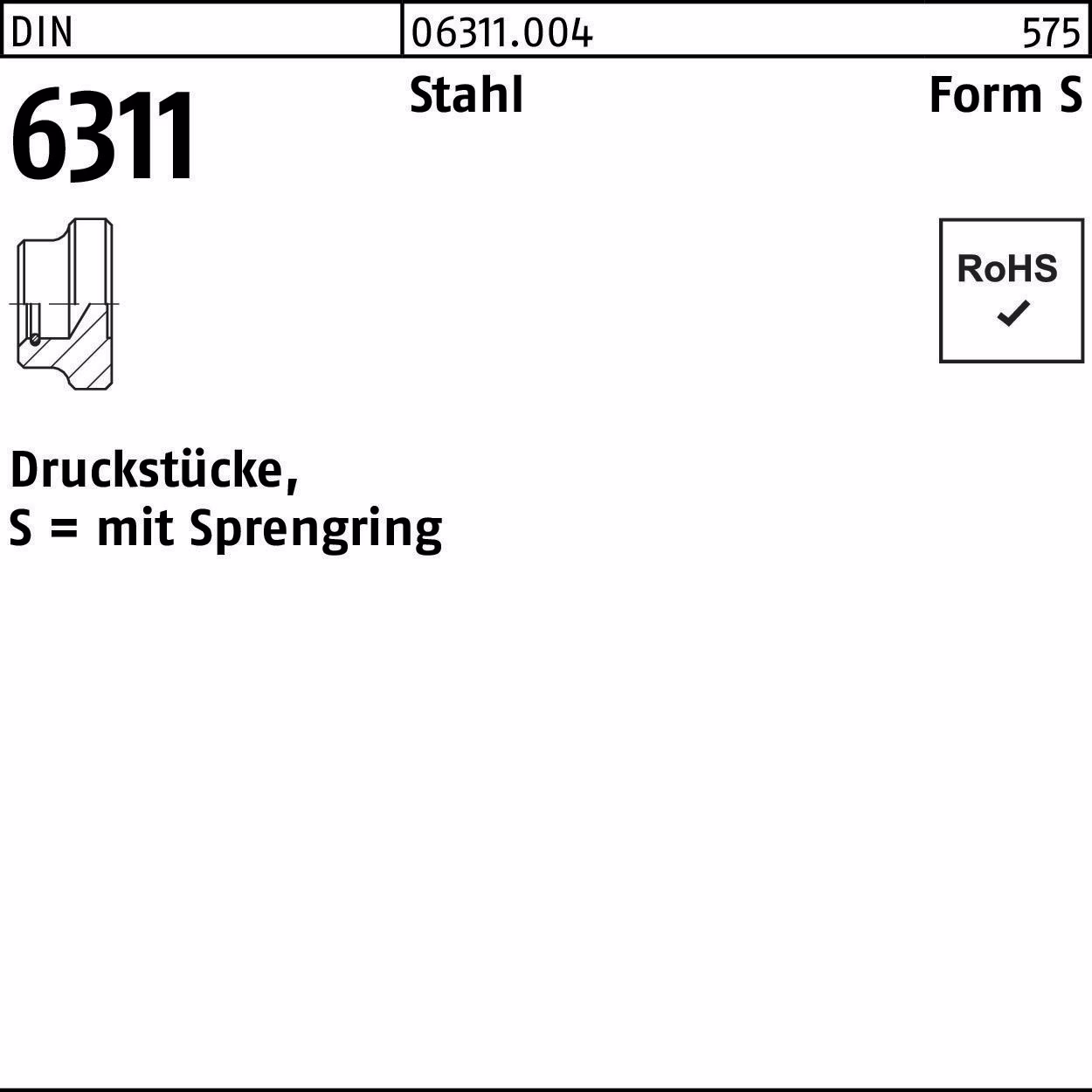 Druckstück DIN 6311 m.Sprengring Stahl Druckstücke, S = mit Sprengring