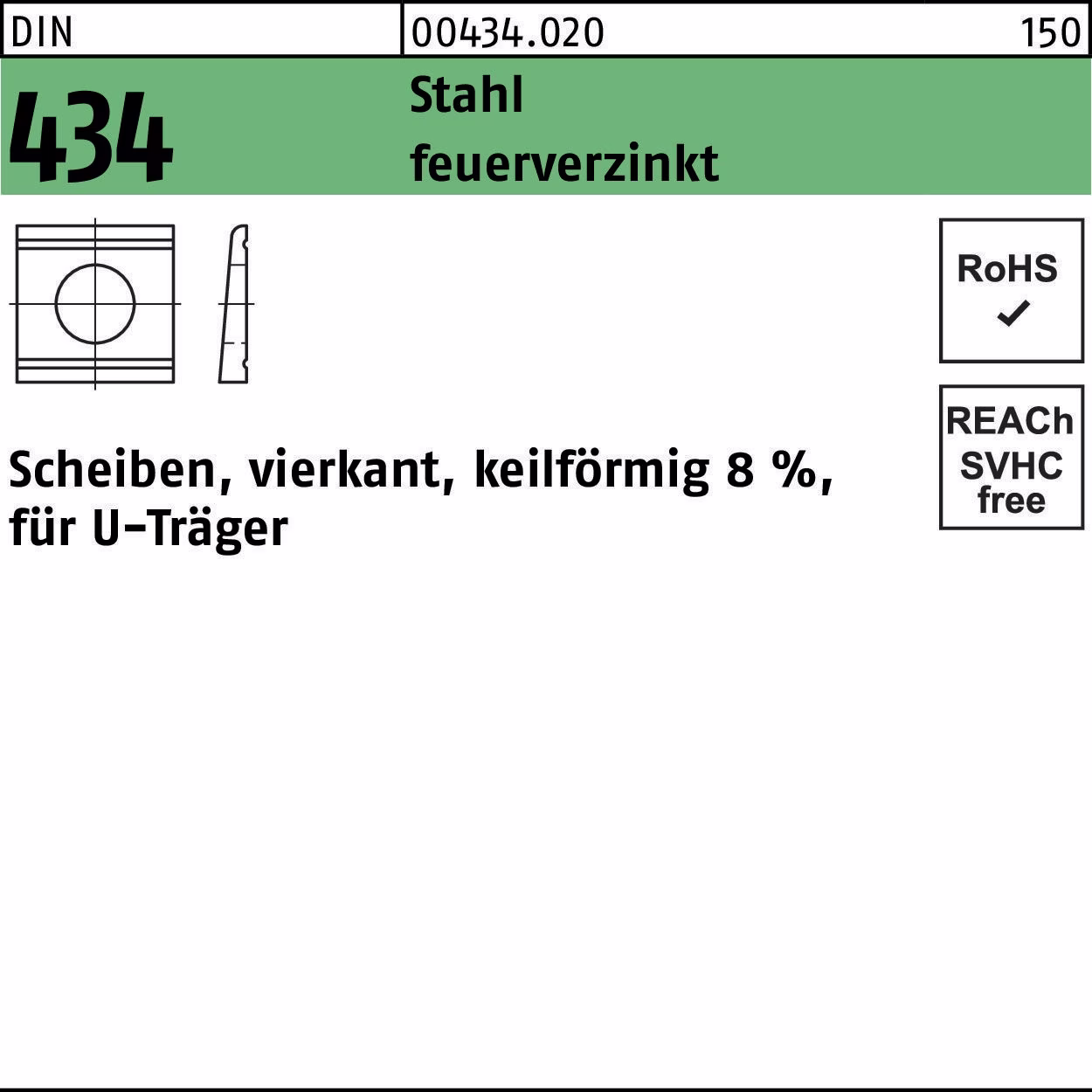 U-Scheibe DIN 434 vierkant keilförmig Neigung 8%