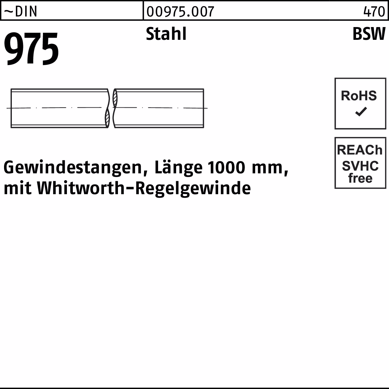 Gewindestange DIN 975 WW 1000mm Stahl 1