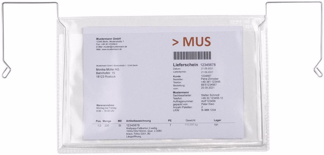 Drahtbügeltasche Maße 165x245mm A5 S.180µ quer o.Klappe PVC-Weichfolie