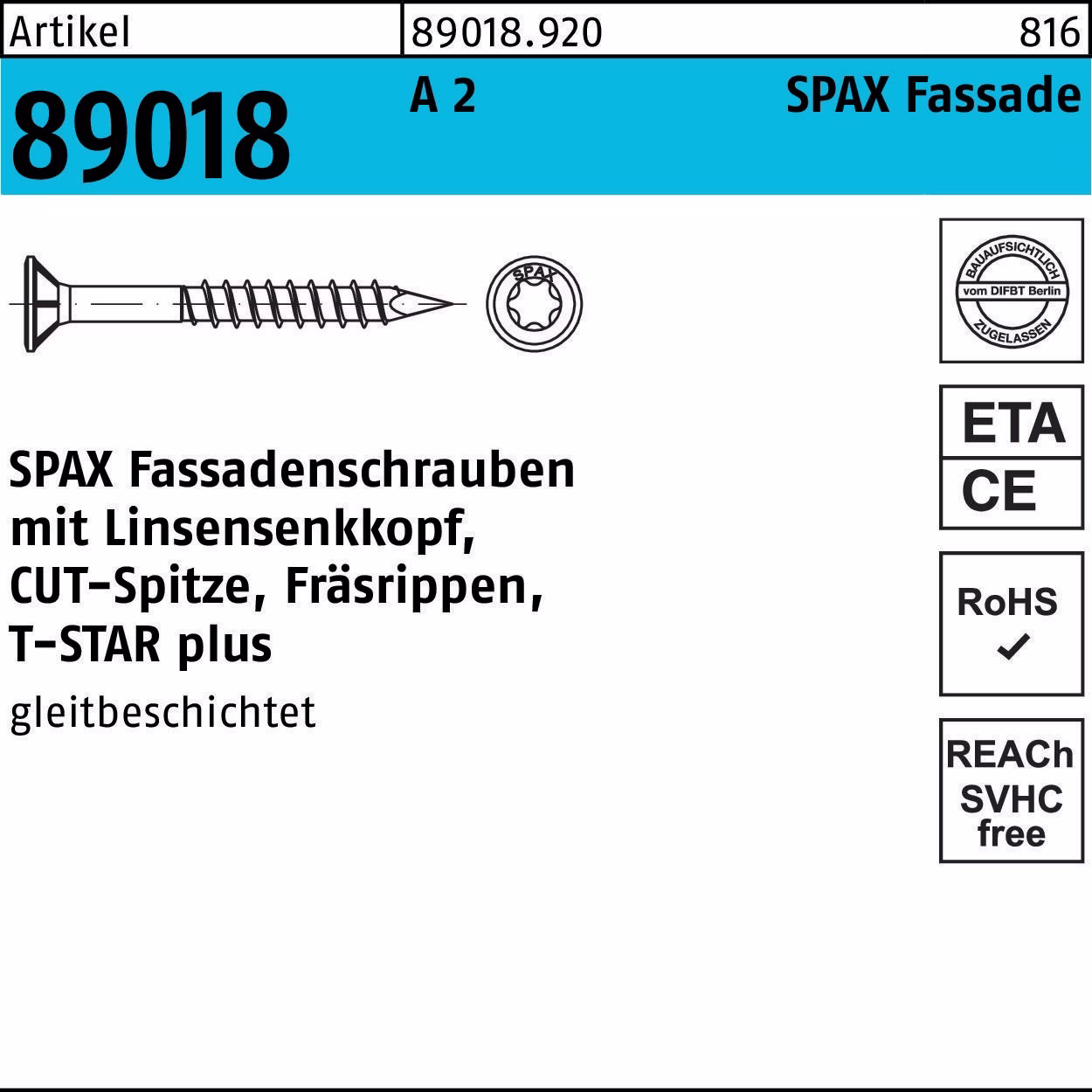 Fassadenschraube R T-STAR A 2