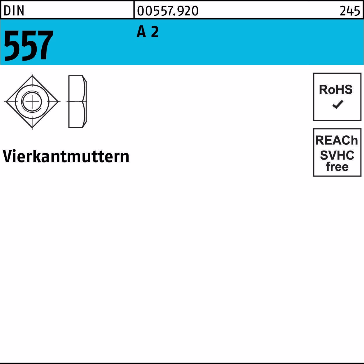 Vierkantmutter DIN 557 M12 SW 19 A 2 50 Stück