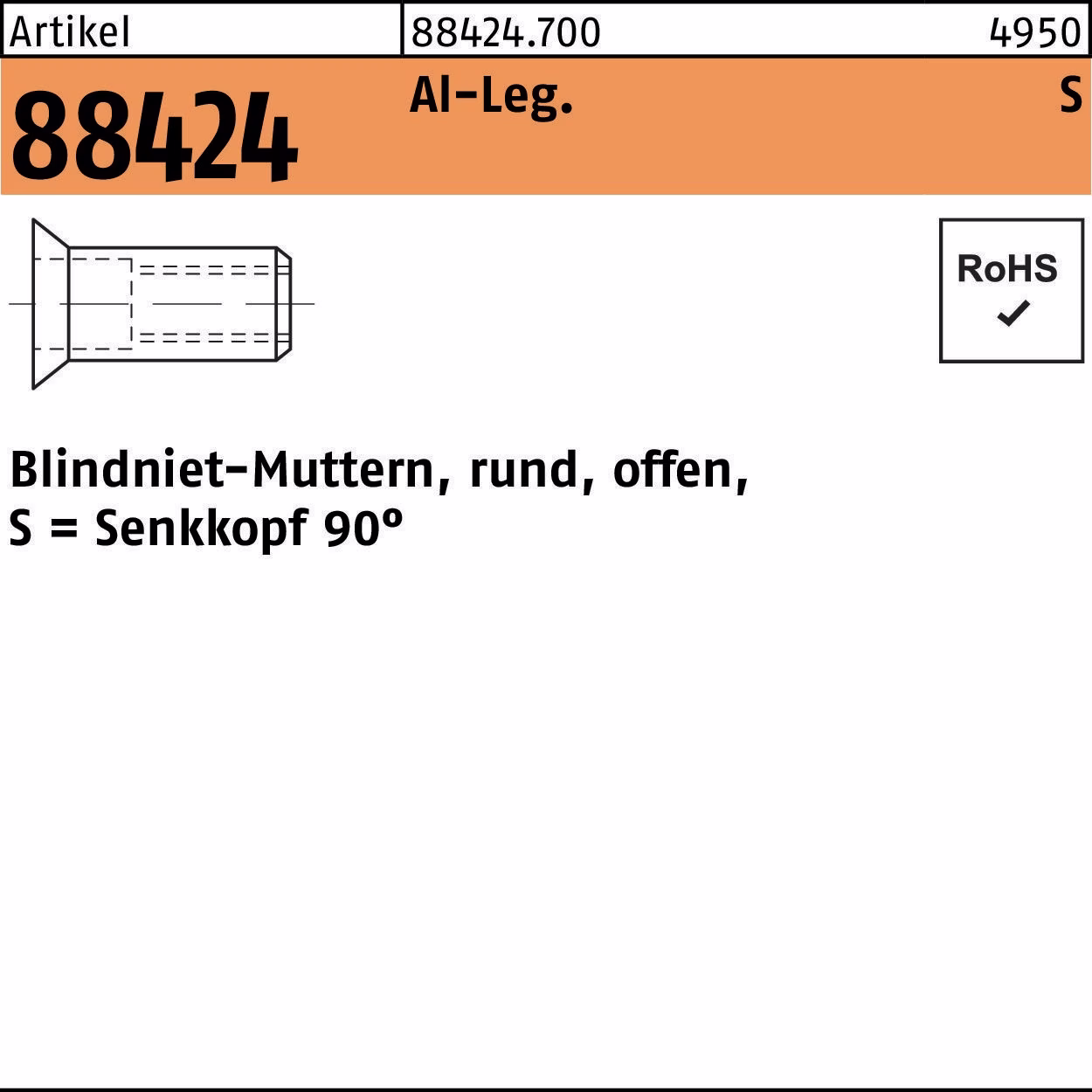 Blindnietmutter R 88424 SEKO M4 /1,5 -3,5 Aluminium 500 Stück