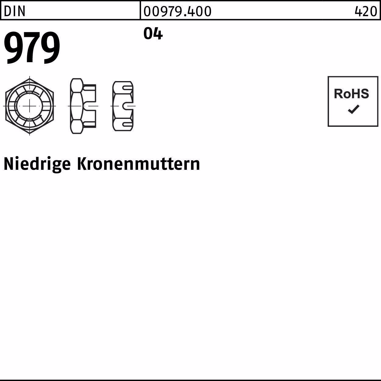 Kronenmutter DIN 979 niedrig M16 Automatenstahl 50 Stück