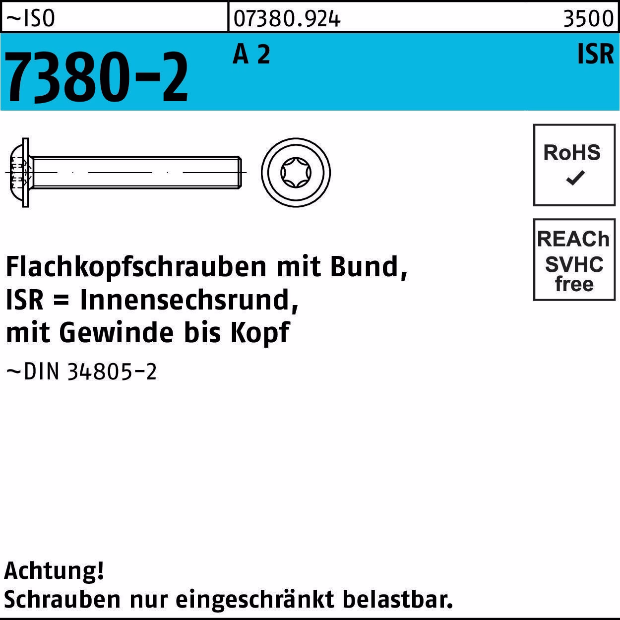 Flachkopfschraube ISO 7380-2 Bund/ISR VG M8x 16-T40 A 2 200Stück