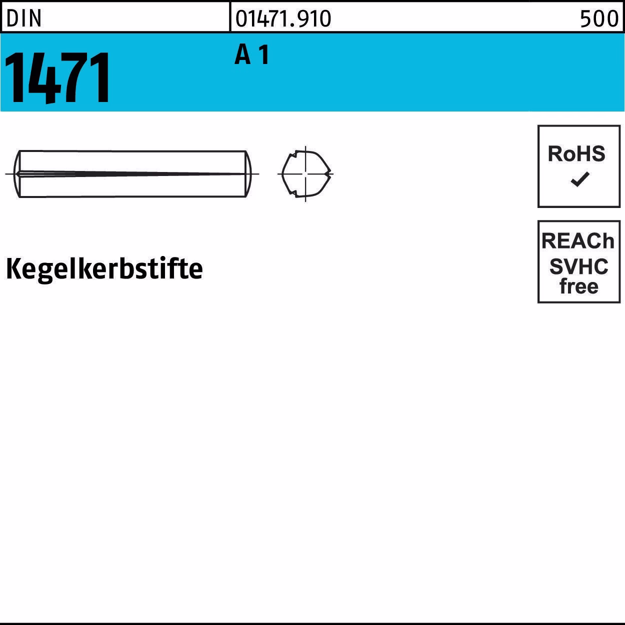 Kegelkerbstift DIN 1471 8x 25 A 1 100 Stück