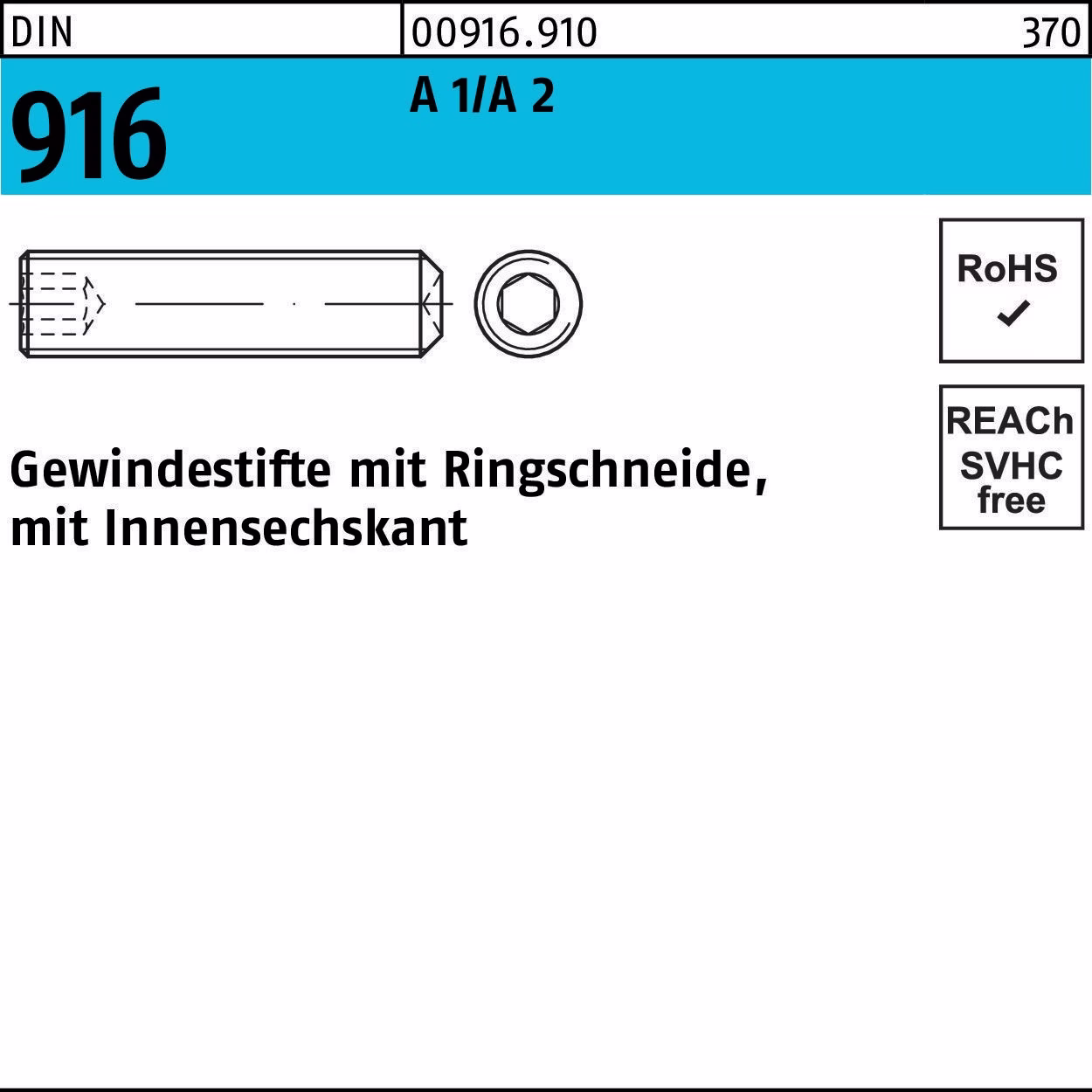 Gewindestift DIN 916 Ringschn./Innen-6kt M12x 12 A1/A2 50 Stück
