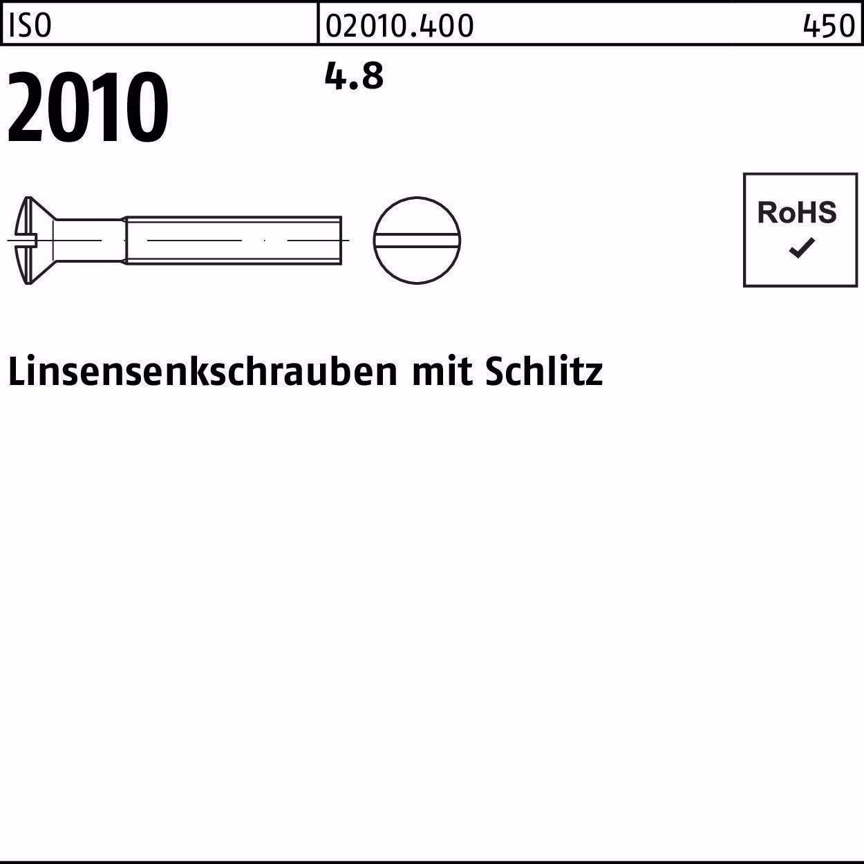 Linsensenkschraube ISO 2010 Schlitz M4x 8 4.8 2000 Stück