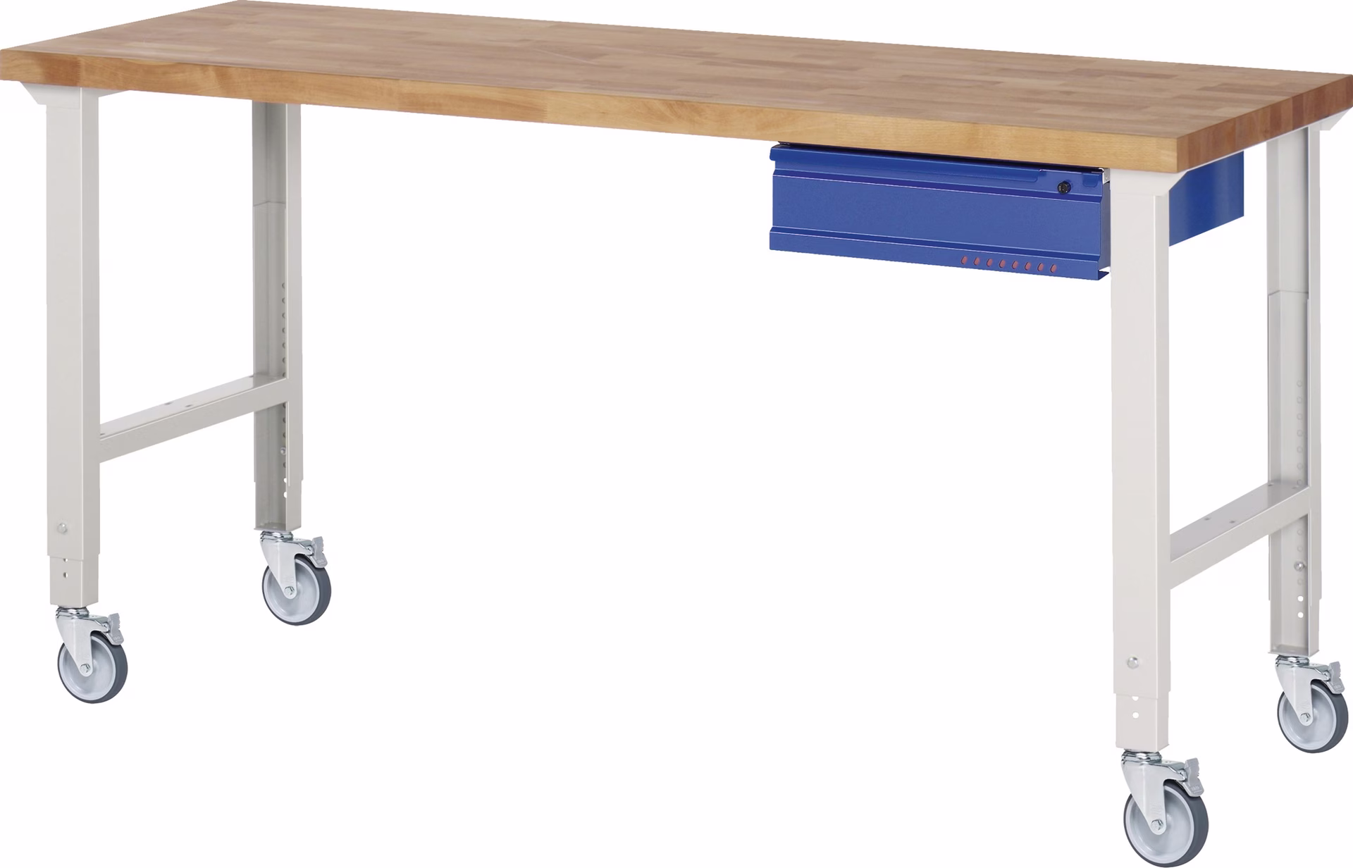 Werkbank B2000xT700xH950-1000mm Buche massiv lichtgrau/blau 1Schubl