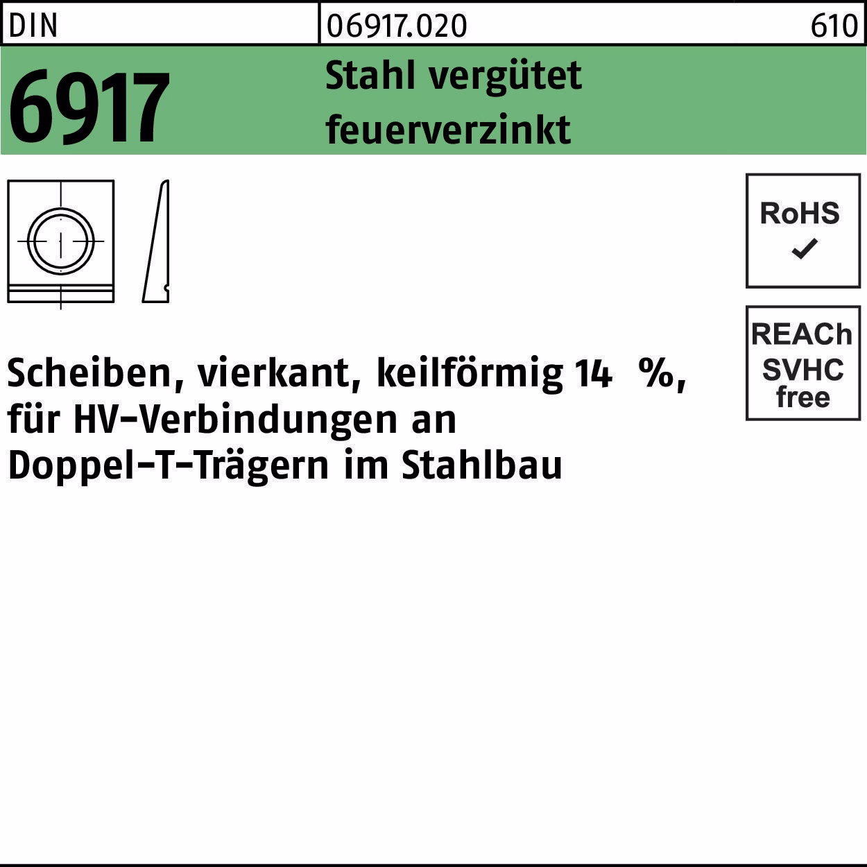 Unterlegscheibe DIN 6917 ÜH vierkant keilförmig Stahl C45