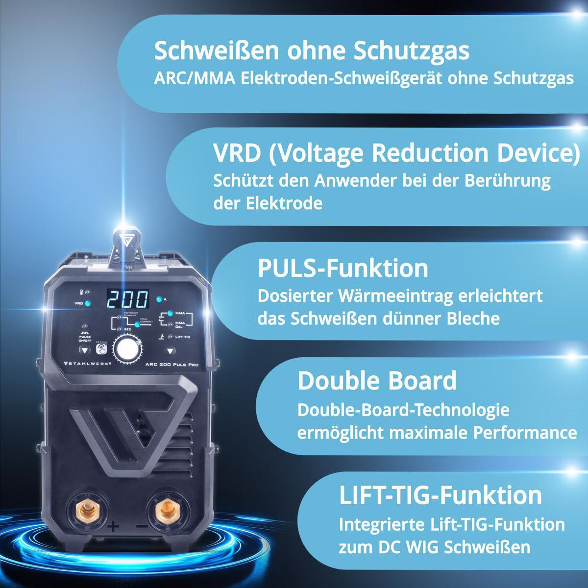 Elektrodenschweißgerät ARC 200 Puls Pro m.Zub.10-200 A