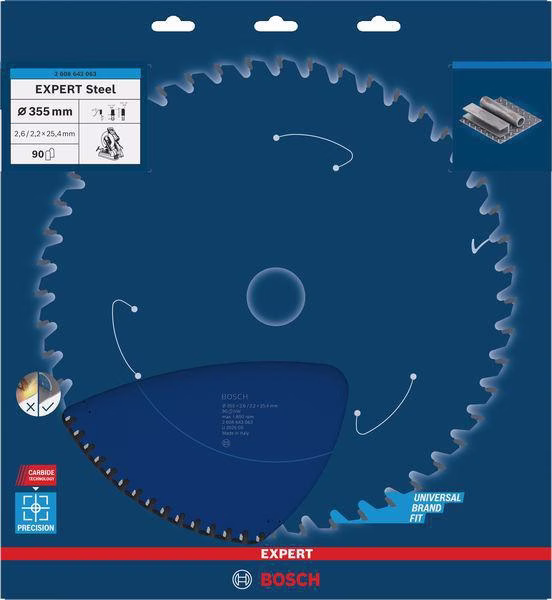 Kreissägeblatt EXPERT Steel AD 355mm Z.90 HLTCG (Ch) Bohr.25,4mm Schnitt-B.2,6mm