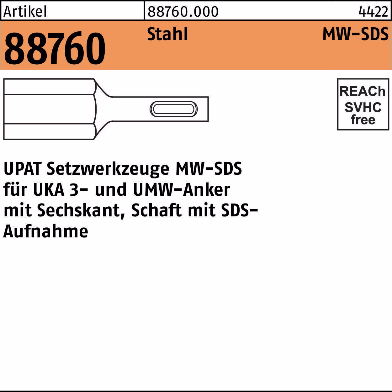 Setzwerkzeug R 88760 MW-SDS M8-M16 Stahl 1 Stück